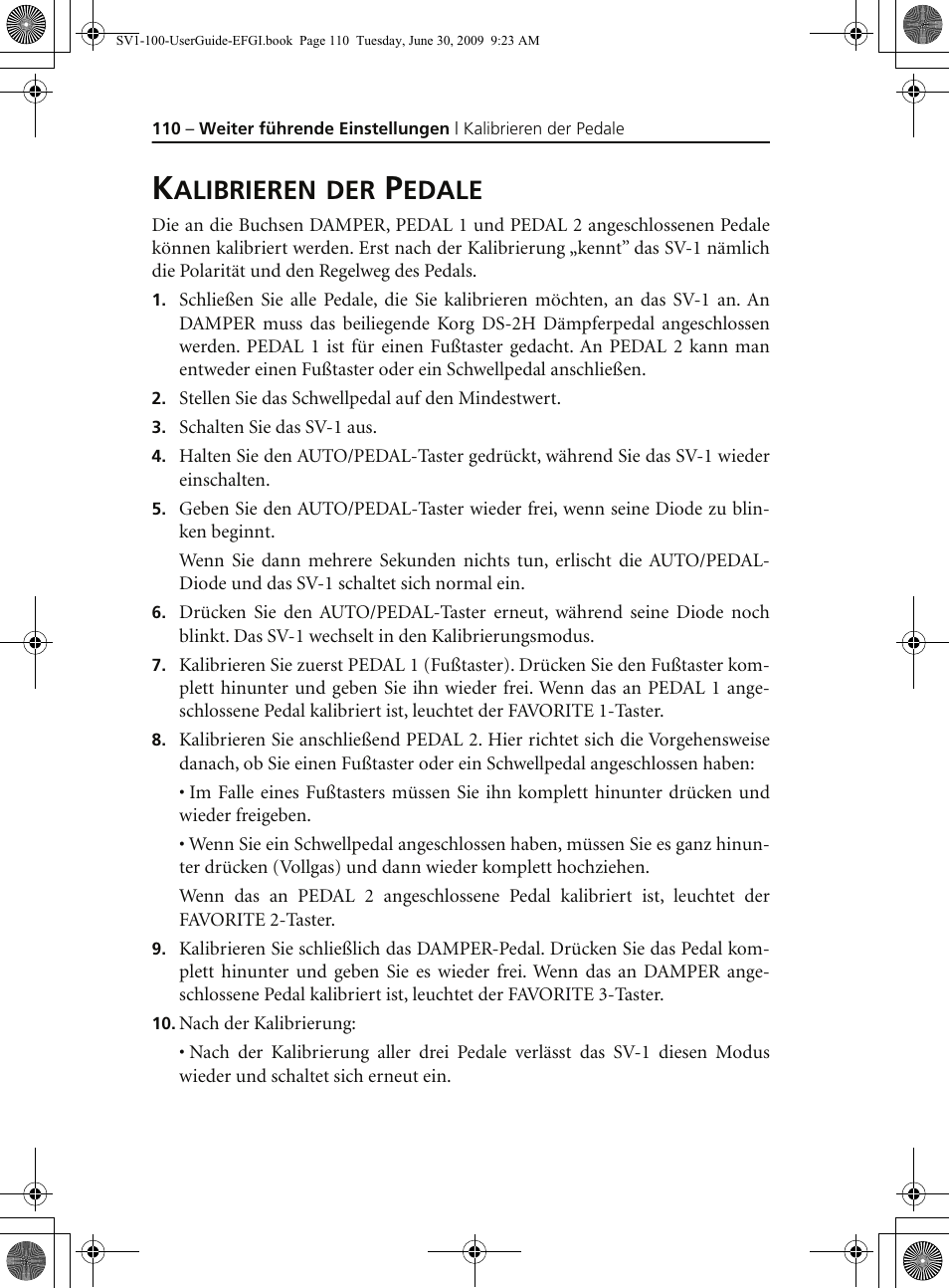Kalibrieren der pedale, Alibrieren, Edale | KORG STAGE VINTAGE SV-1 User Manual | Page 124 / 178