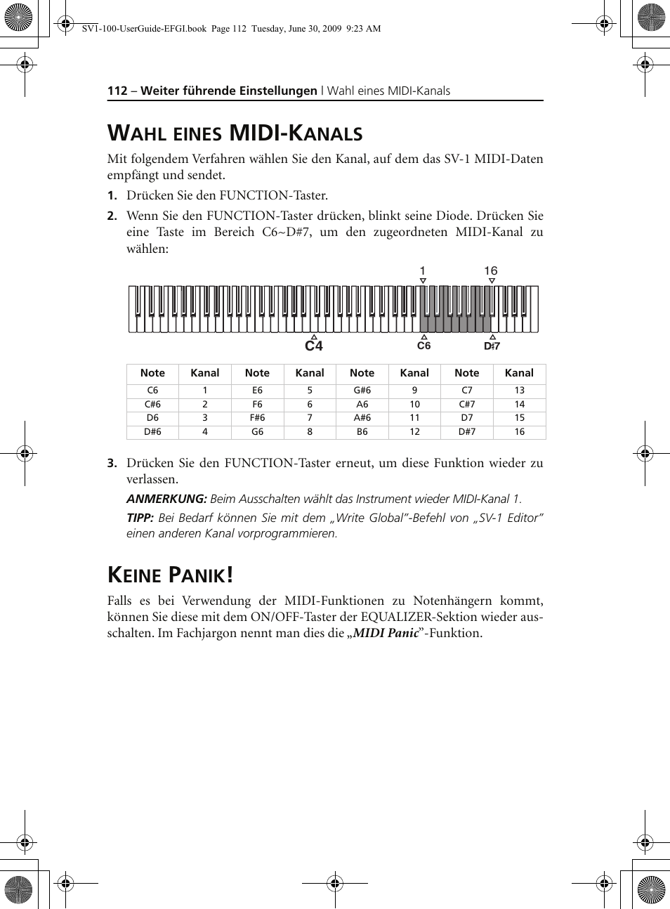 Wahl eines midi-kanals, Keine panik, Wahl eines midi-kanals keine panik | Midi-k, Eines, Anals, Eine, Anik | KORG STAGE VINTAGE SV-1 User Manual | Page 126 / 178