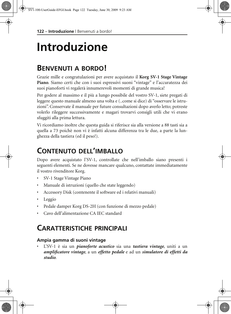 Introduzione, Benvenuti a bordo, Contenuto dell’imballo | Caratteristiche principali, Ampia gamma di suoni vintage | KORG STAGE VINTAGE SV-1 User Manual | Page 136 / 178
