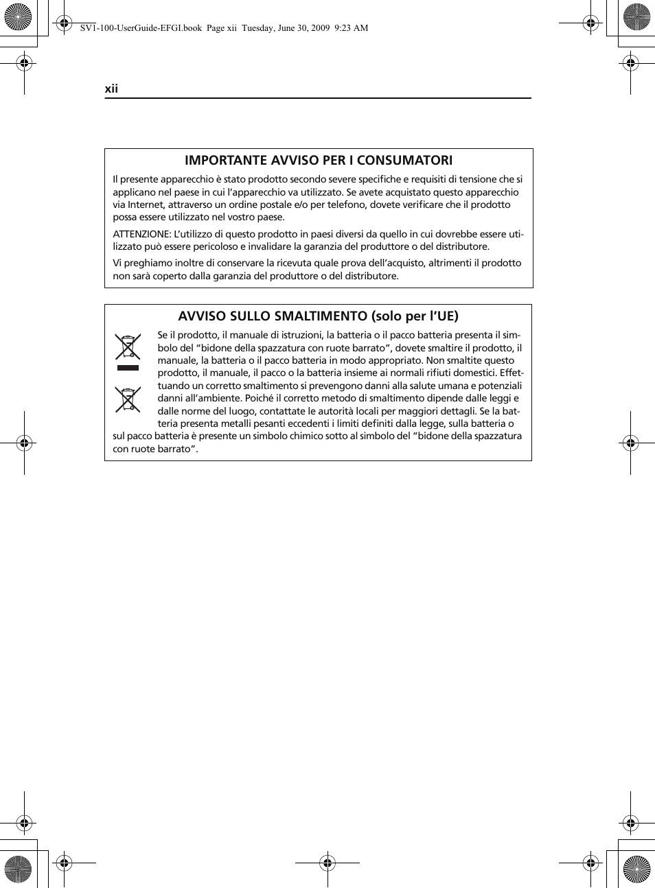 Importante avviso per i consumatori, Avviso sullo smaltimento (solo per l’ue) | KORG STAGE VINTAGE SV-1 User Manual | Page 14 / 178