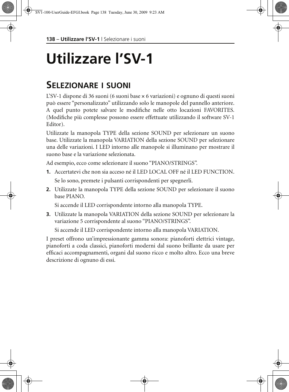 Utilizzare l’sv1, Selezionare i suoni, Utilizzare l’sv-1 | Selezionare i timbri, Elezionare, Suoni | KORG STAGE VINTAGE SV-1 User Manual | Page 152 / 178