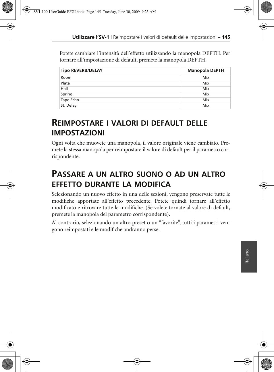 Reimpostare i valori di default delle impostazioni | KORG STAGE VINTAGE SV-1 User Manual | Page 159 / 178