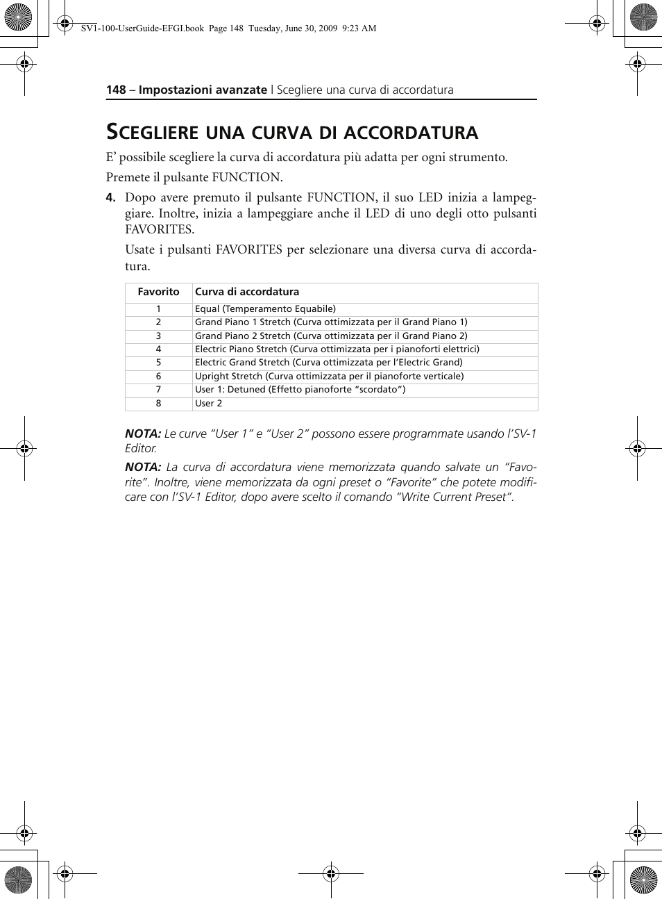 Scegliere una curva di accordatura, Cegliere, Curva | Accordatura | KORG STAGE VINTAGE SV-1 User Manual | Page 162 / 178