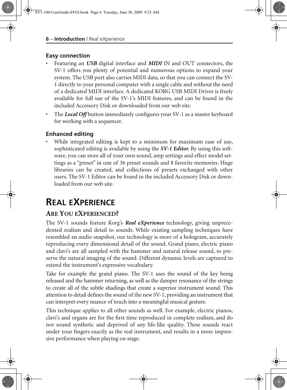 Easy connection, Enhanced editing, Real experience | Perience | KORG STAGE VINTAGE SV-1 User Manual | Page 20 / 178
