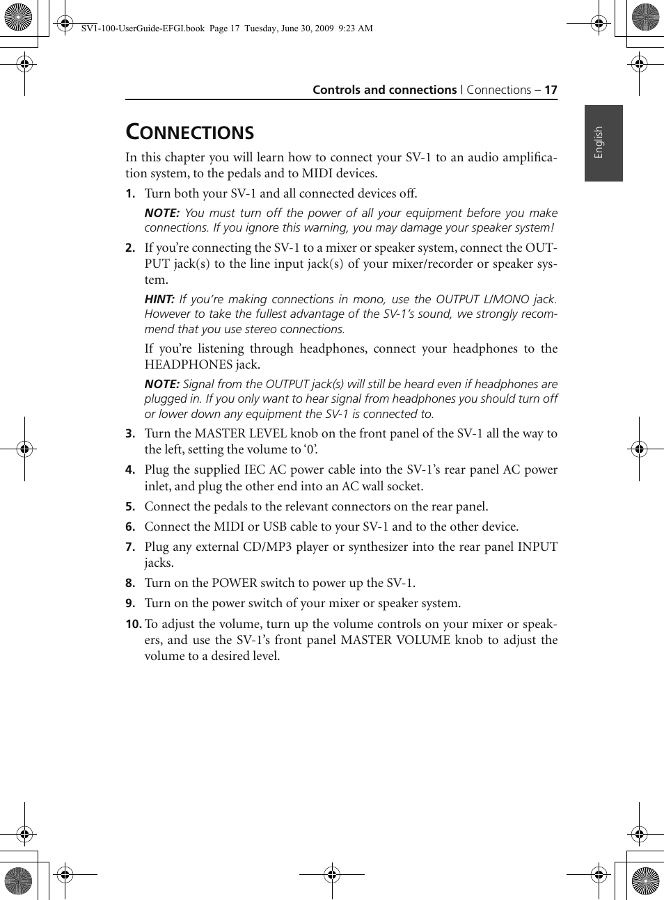 Connections, Onnections | KORG STAGE VINTAGE SV-1 User Manual | Page 31 / 178