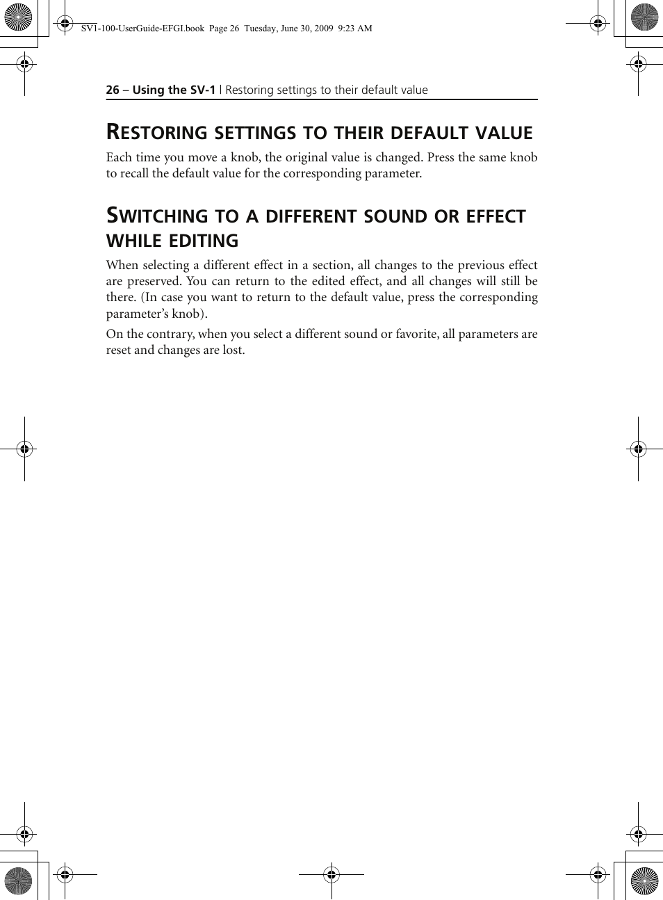 Restoring settings to their default value | KORG STAGE VINTAGE SV-1 User Manual | Page 40 / 178