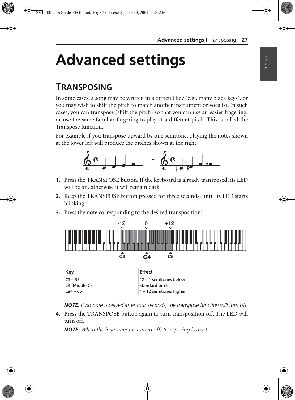 Advanced settings, Transposing, Ransposing | KORG STAGE VINTAGE SV-1 User Manual | Page 41 / 178
