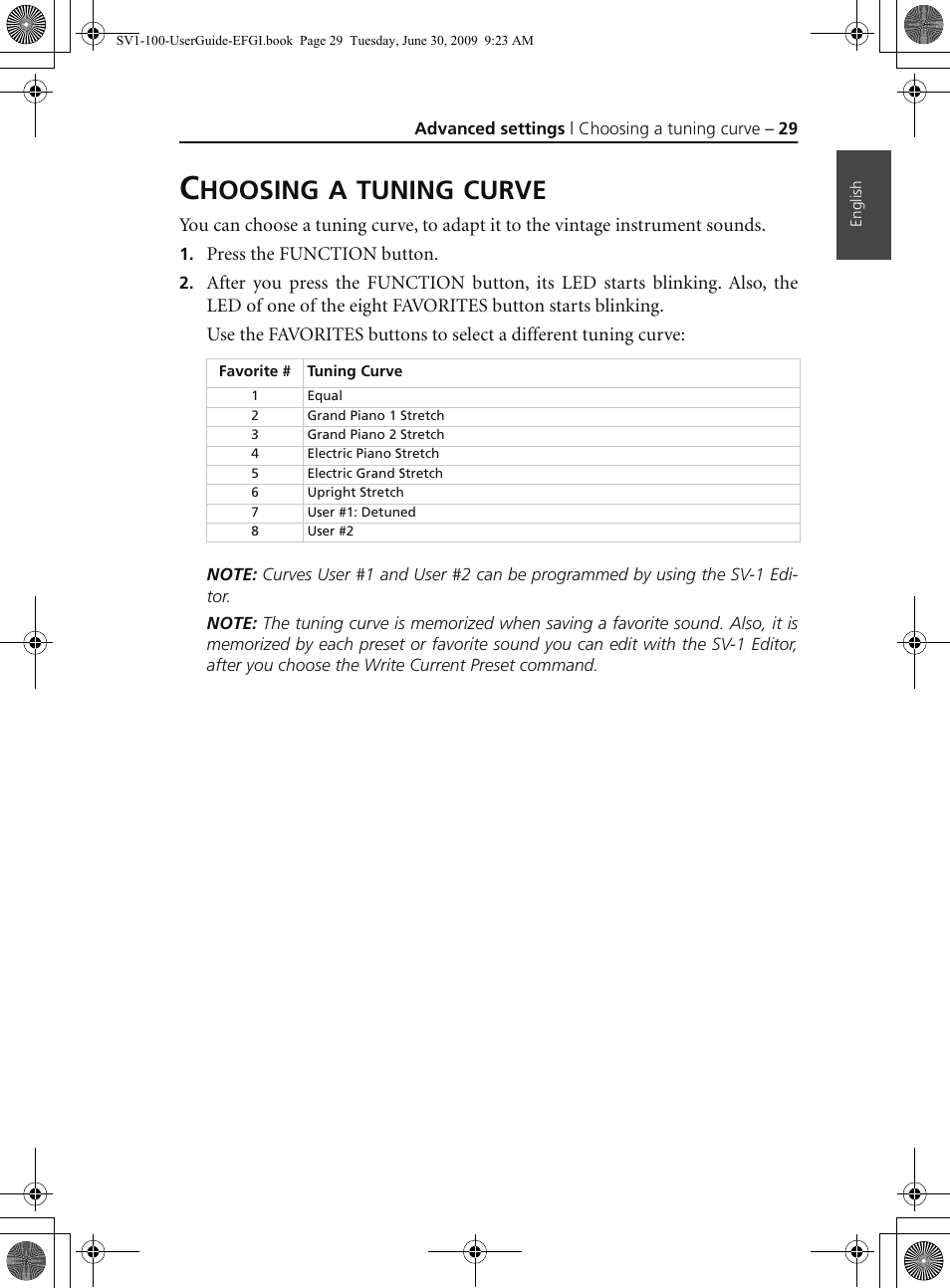 Choosing a tuning curve, Hoosing, Tuning | Curve | KORG STAGE VINTAGE SV-1 User Manual | Page 43 / 178