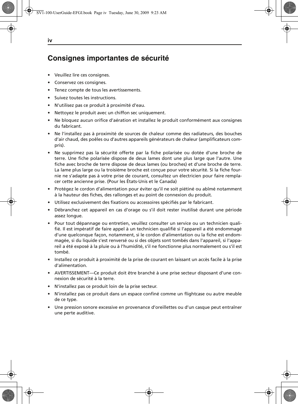 Consignes importantes de sécurité | KORG STAGE VINTAGE SV-1 User Manual | Page 6 / 178