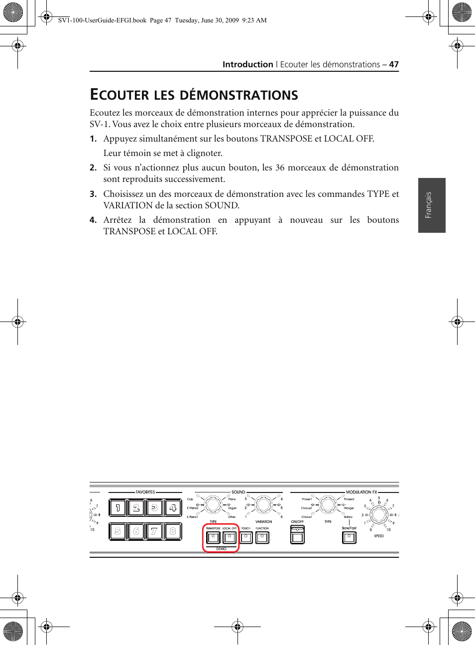 Ecouter les démonstrations, Couter, Démonstrations | KORG STAGE VINTAGE SV-1 User Manual | Page 61 / 178