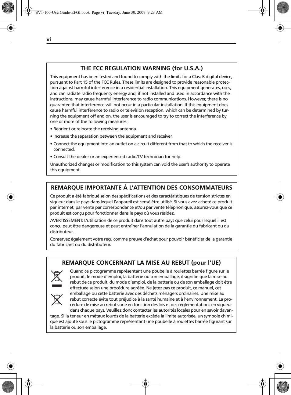 The fcc regulation warning (for u.s.a.), Remarque concernant la mise au rebut (pour l’ue) | KORG STAGE VINTAGE SV-1 User Manual | Page 8 / 178