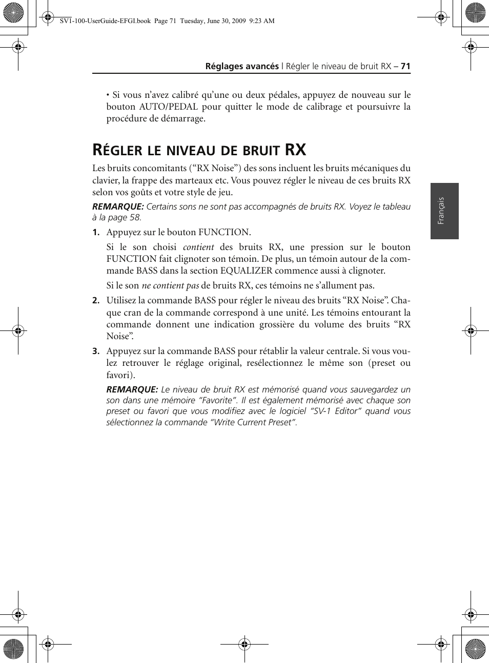 Régler le niveau de bruit rx, Égler, Niveau | Bruit | KORG STAGE VINTAGE SV-1 User Manual | Page 85 / 178