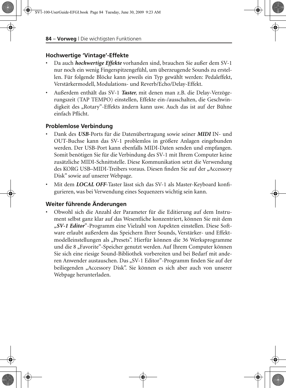 Hochwertige ‘vintage’-effekte, Problemlose verbindung, Weiter führende änderungen | KORG STAGE VINTAGE SV-1 User Manual | Page 98 / 178