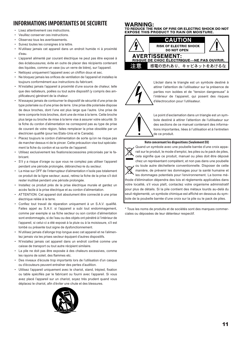 Français, Informations importantes de securite | KORG Mobile Monitor Amplifier MMA130 User Manual | Page 11 / 27