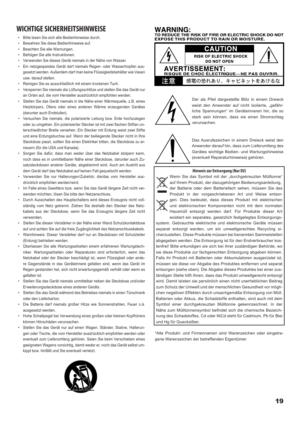 Deutsch, Wichtige sicherheitshinweise | KORG Mobile Monitor Amplifier MMA130 User Manual | Page 19 / 27