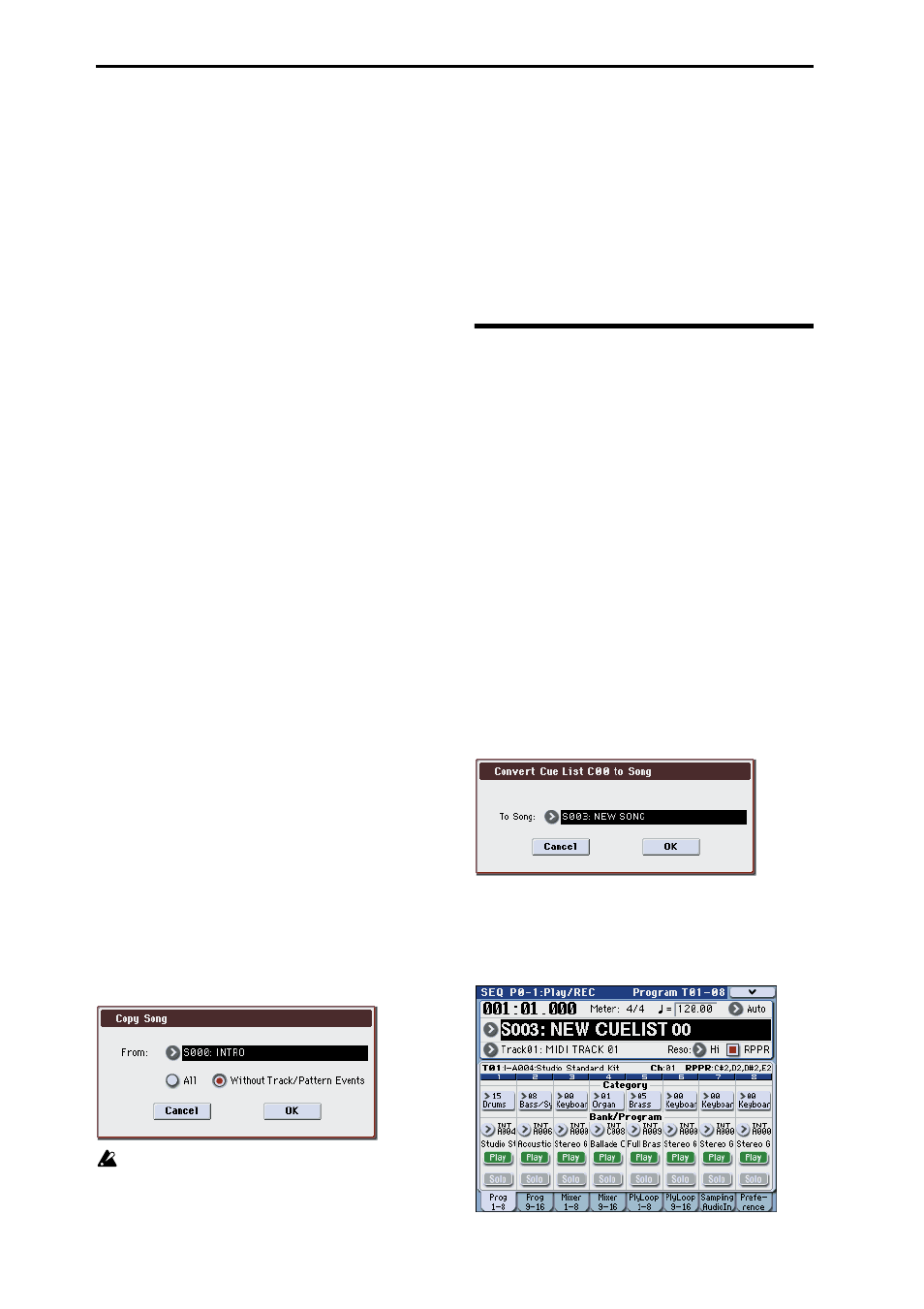 Converting a cue list into a song | KORG M3 User Manual | Page 110 / 237