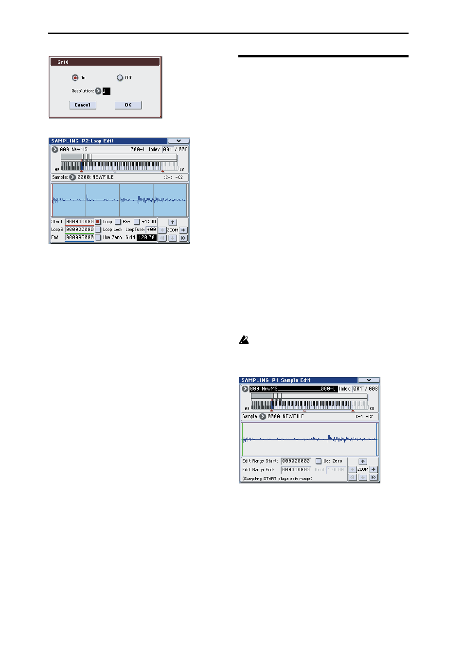 Sample (waveform data) editing – p1: sample edit | KORG M3 User Manual | Page 126 / 237