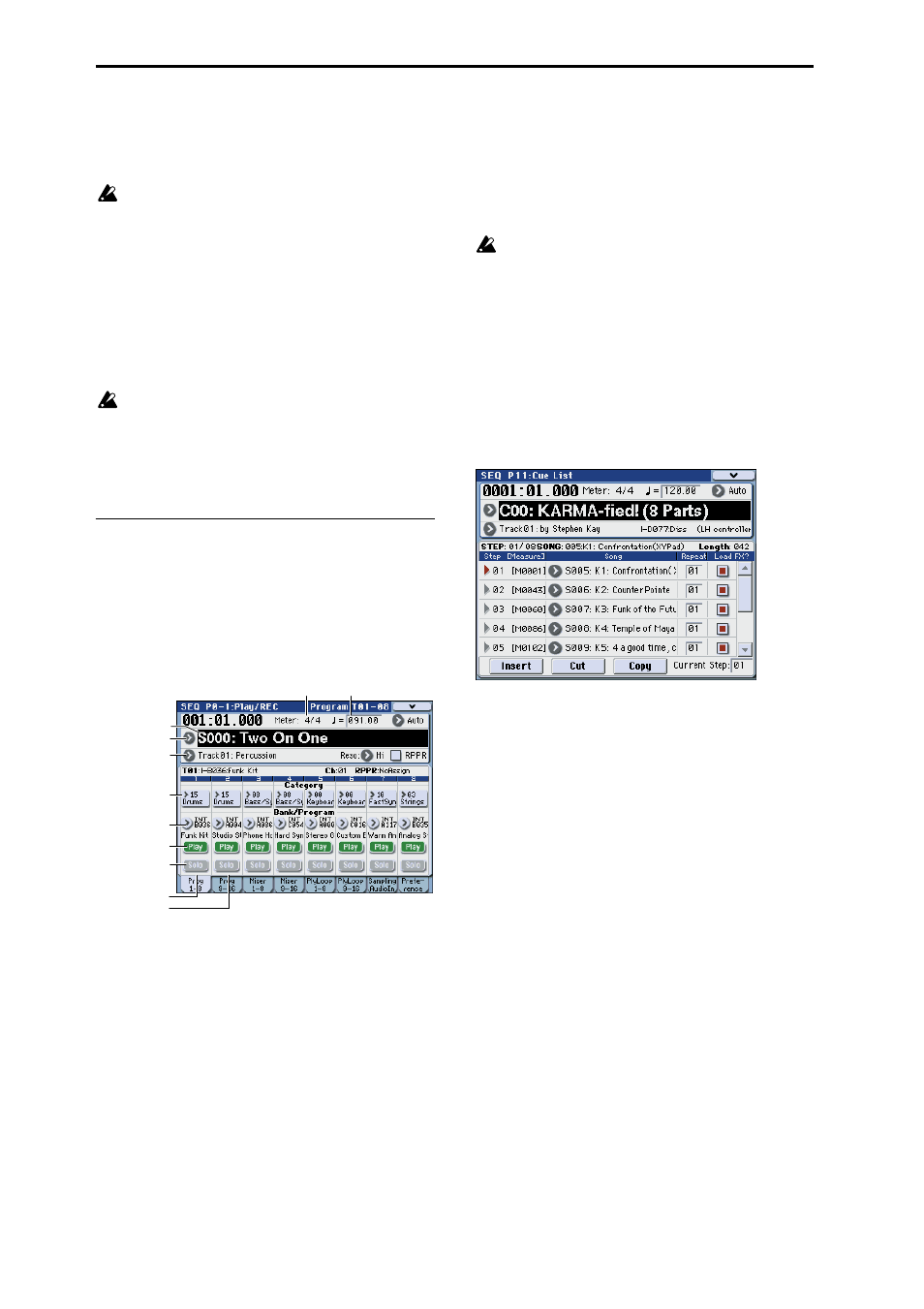 Listening to the demo songs in sequencer mode, Playing back a cue list | KORG M3 User Manual | Page 14 / 237