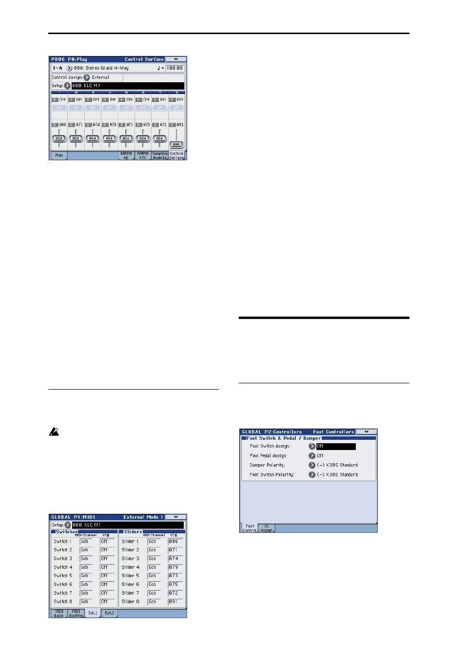 Pedal and other controller settings, External control setups | KORG M3 User Manual | Page 140 / 237