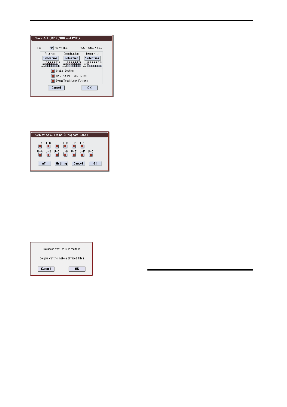 Using the m3 as a data filer, Cautions when saving | KORG M3 User Manual | Page 152 / 237
