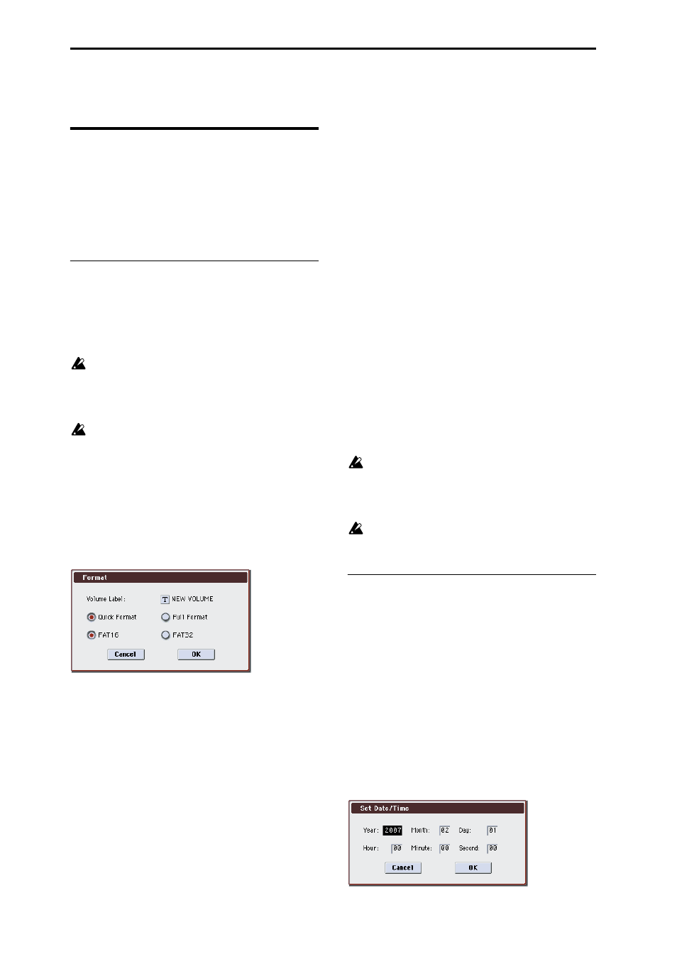 Media utility, Formatting media, Setting the date and time | KORG M3 User Manual | Page 156 / 237