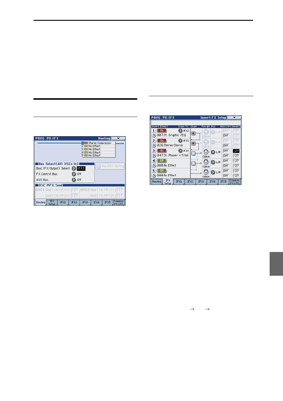Routing effect settings, Program effects settings, Routing | Insert effects | KORG M3 User Manual | Page 163 / 237