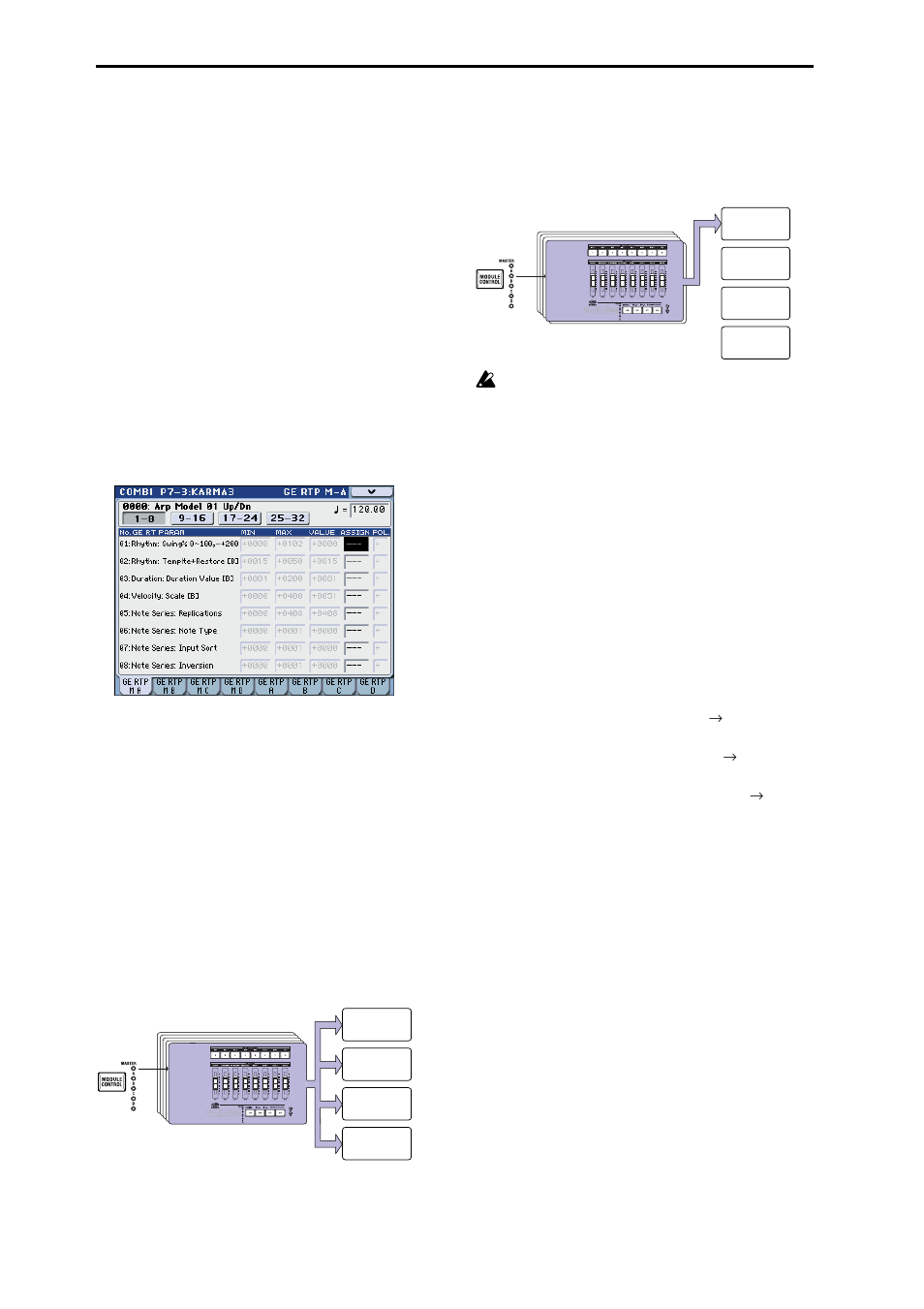 Editing the parameters of each karma module, Ge real-time parameters, Using karma | KORG M3 User Manual | Page 186 / 237