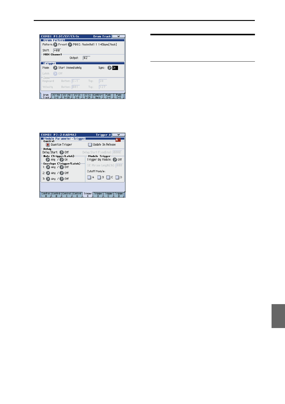 Synchronizing the drum track function, The trigger “sync” parameter | KORG M3 User Manual | Page 201 / 237