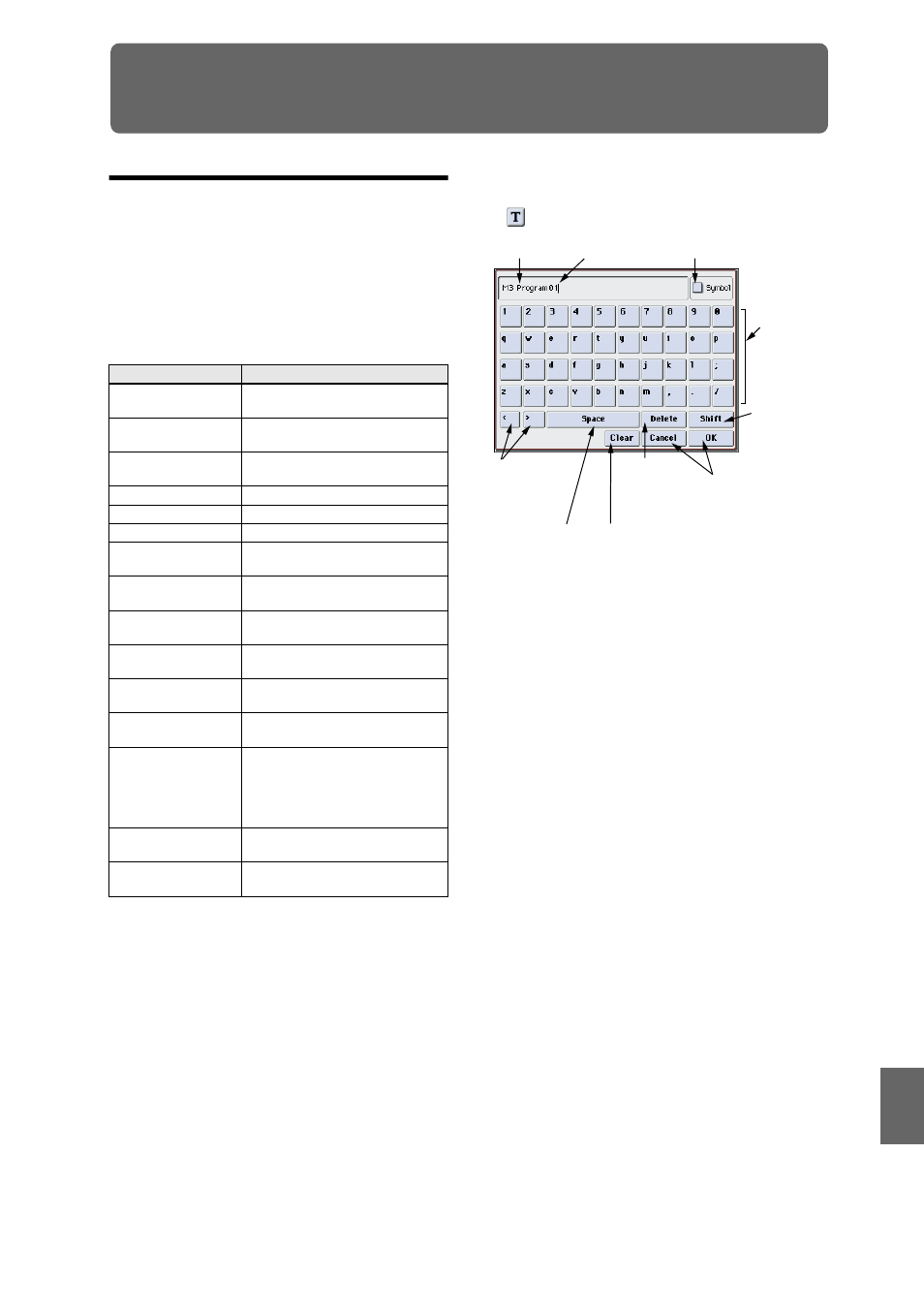 Other functions common to all modes, Editing names | KORG M3 User Manual | Page 205 / 237