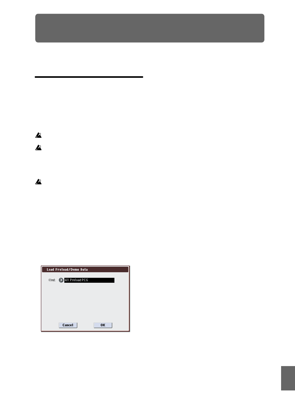 Appendices, Restoring the factory settings, Loading the preloaded data | KORG M3 User Manual | Page 209 / 237