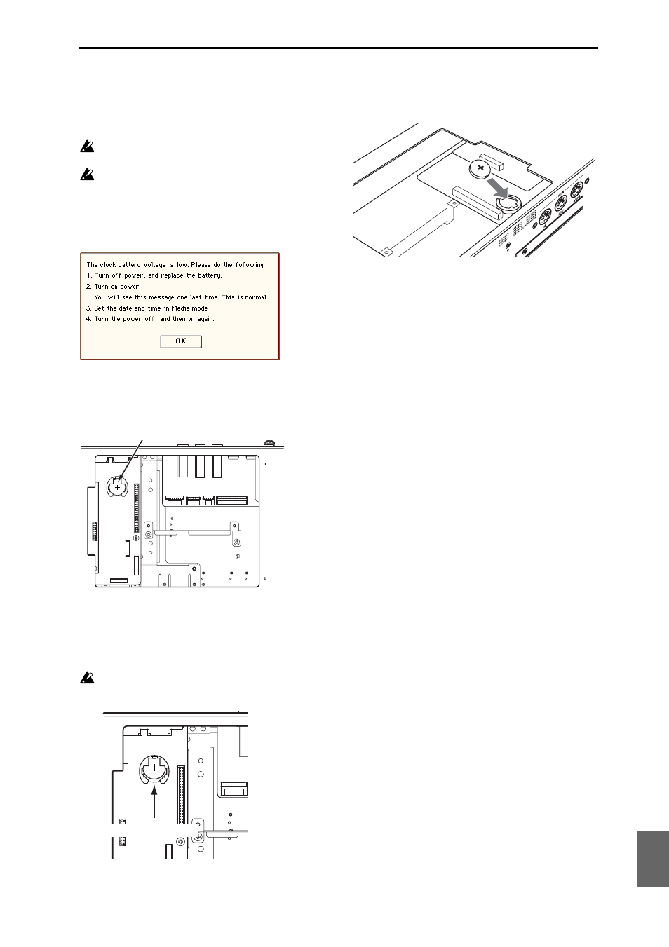Replacing the calendar battery | KORG M3 User Manual | Page 215 / 237