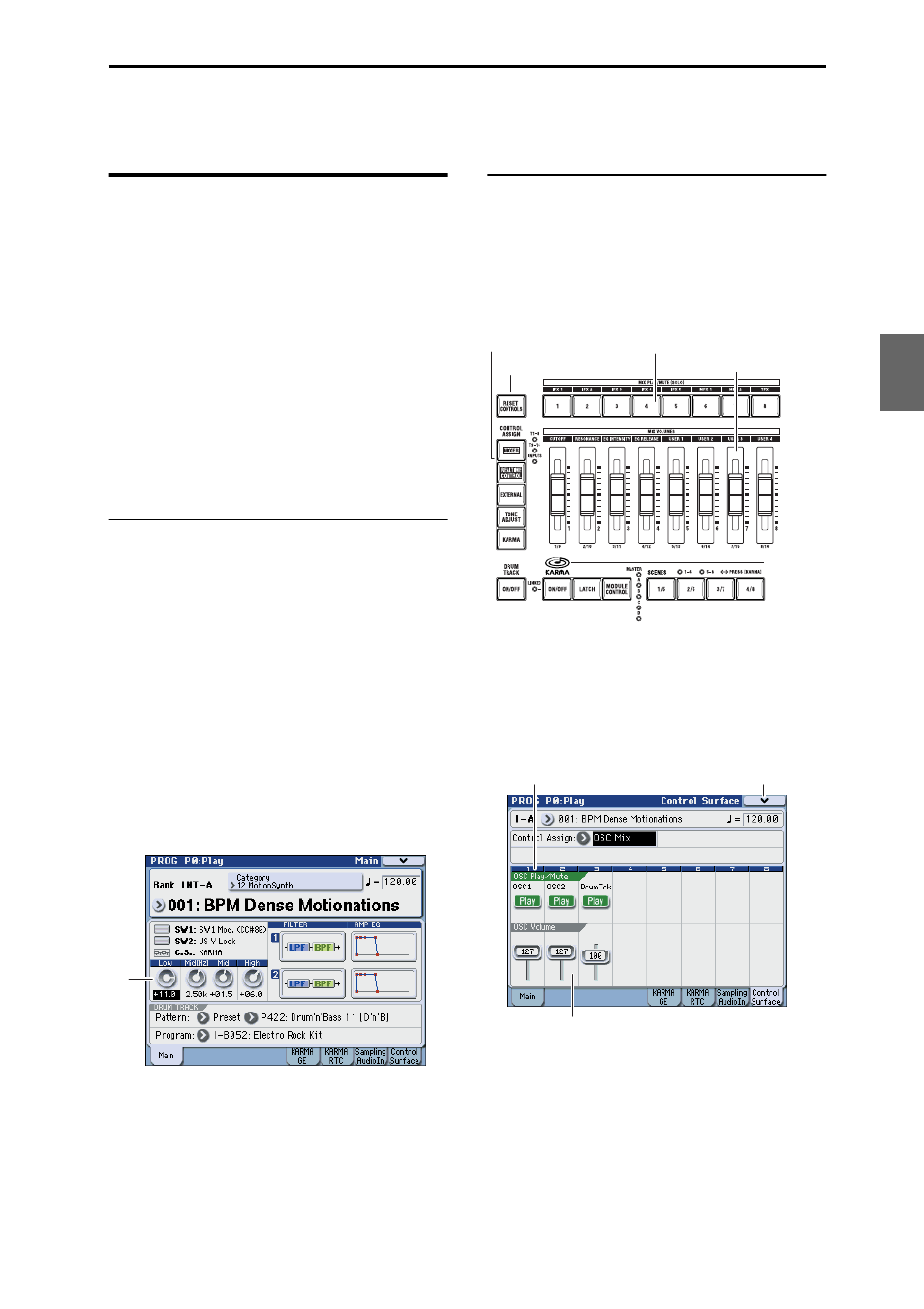 Easy program editing, Simple editing using the sliders and switches, Adjusting the eq | KORG M3 User Manual | Page 55 / 237