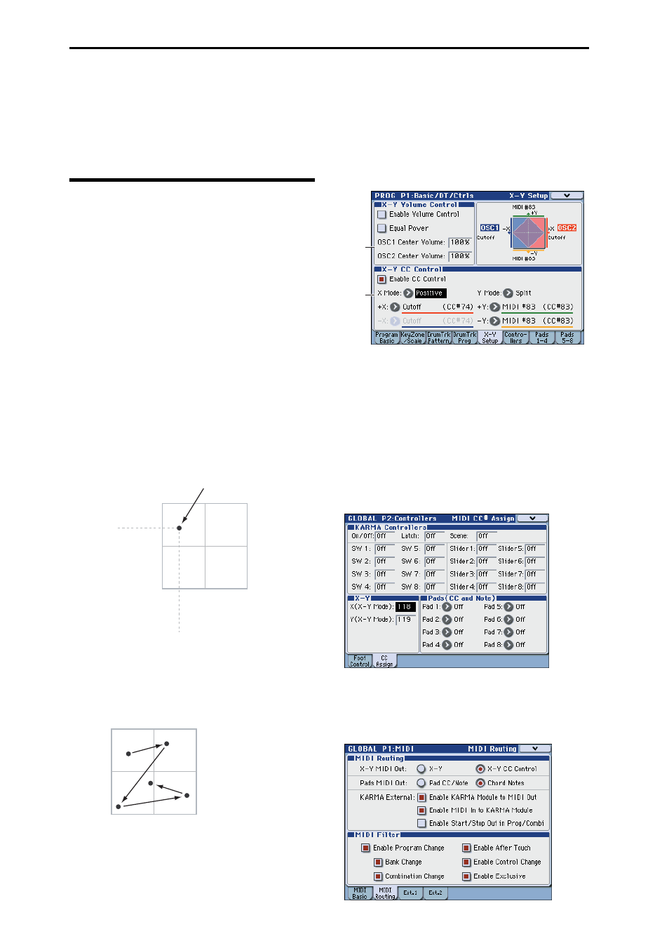 X–y control settings, What does x–y control, Volume control and cc control | X–y control and midi | KORG M3 User Manual | Page 70 / 237