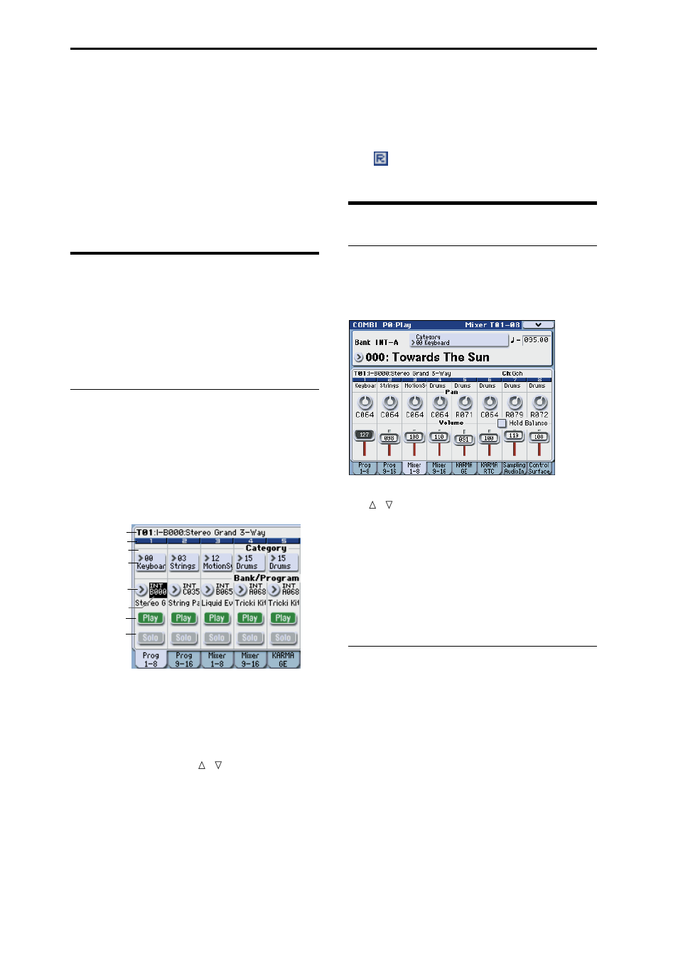 Easy combination editing, Changing the programs within the combination, Adjusting the mix | Adjusting the volume of each timbre, Adjusting the pan of each timbre | KORG M3 User Manual | Page 76 / 237