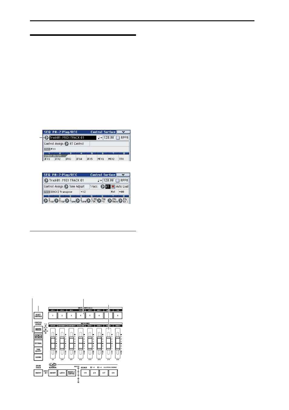 Control using the sliders and switches, Adjusting the volume, mute, and solo of each track | KORG M3 User Manual | Page 90 / 237