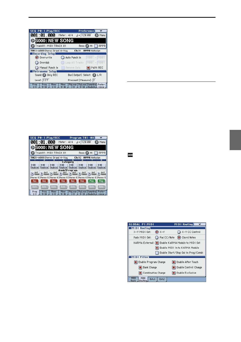 Recording system exclusive events | KORG M3 User Manual | Page 99 / 237