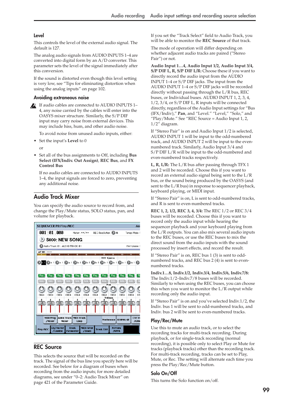 Audio track mixer, Rec source | KORG OASYS musical instruments User Manual | Page 107 / 241