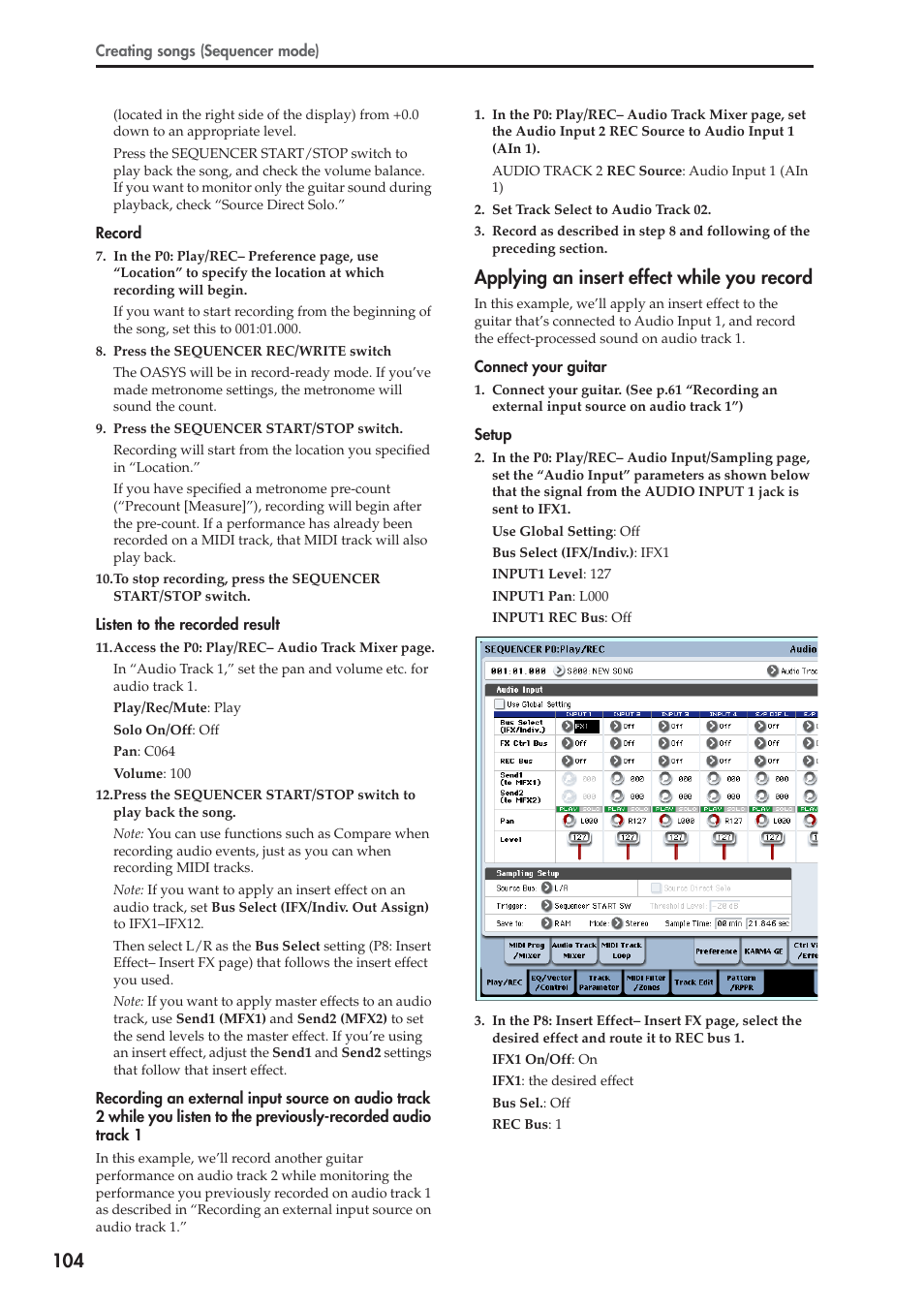 Applying an insert effect while you record | KORG OASYS musical instruments User Manual | Page 112 / 241