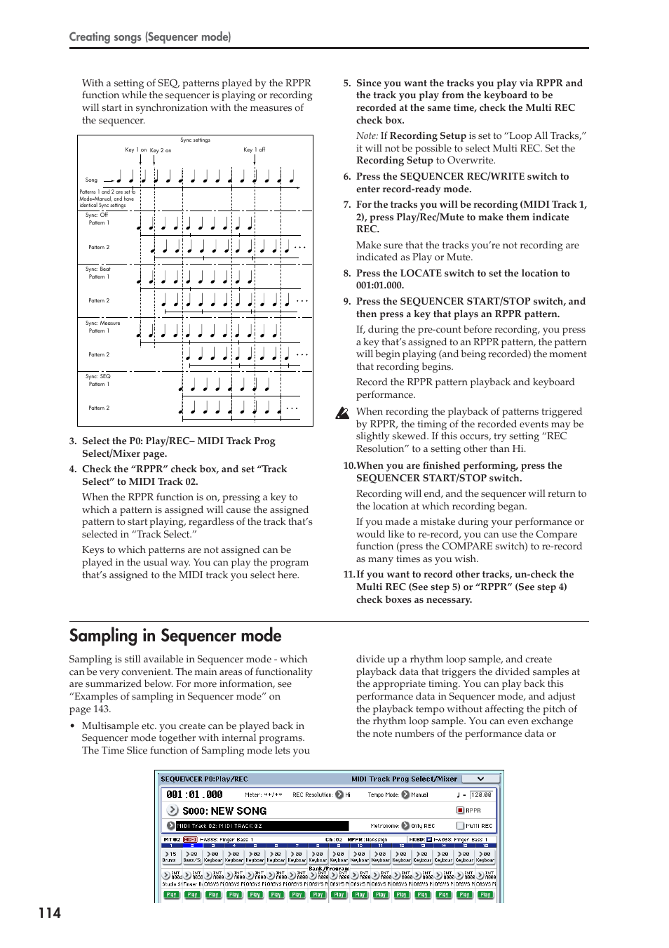 Sampling in sequencer mode, Creating songs (sequencer mode) | KORG OASYS musical instruments User Manual | Page 122 / 241