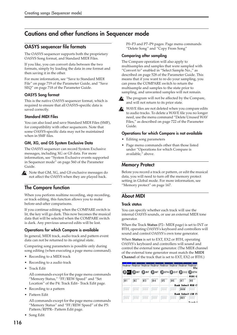 Cautions and other functions in sequencer mode, Oasys sequencer file formats, The compare function | About midi | KORG OASYS musical instruments User Manual | Page 124 / 241