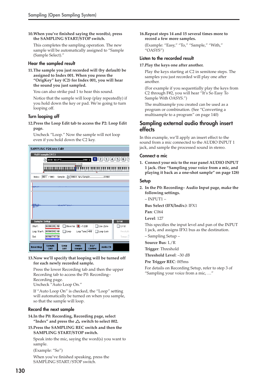 Sampling external audio through insert effects | KORG OASYS musical instruments User Manual | Page 138 / 241