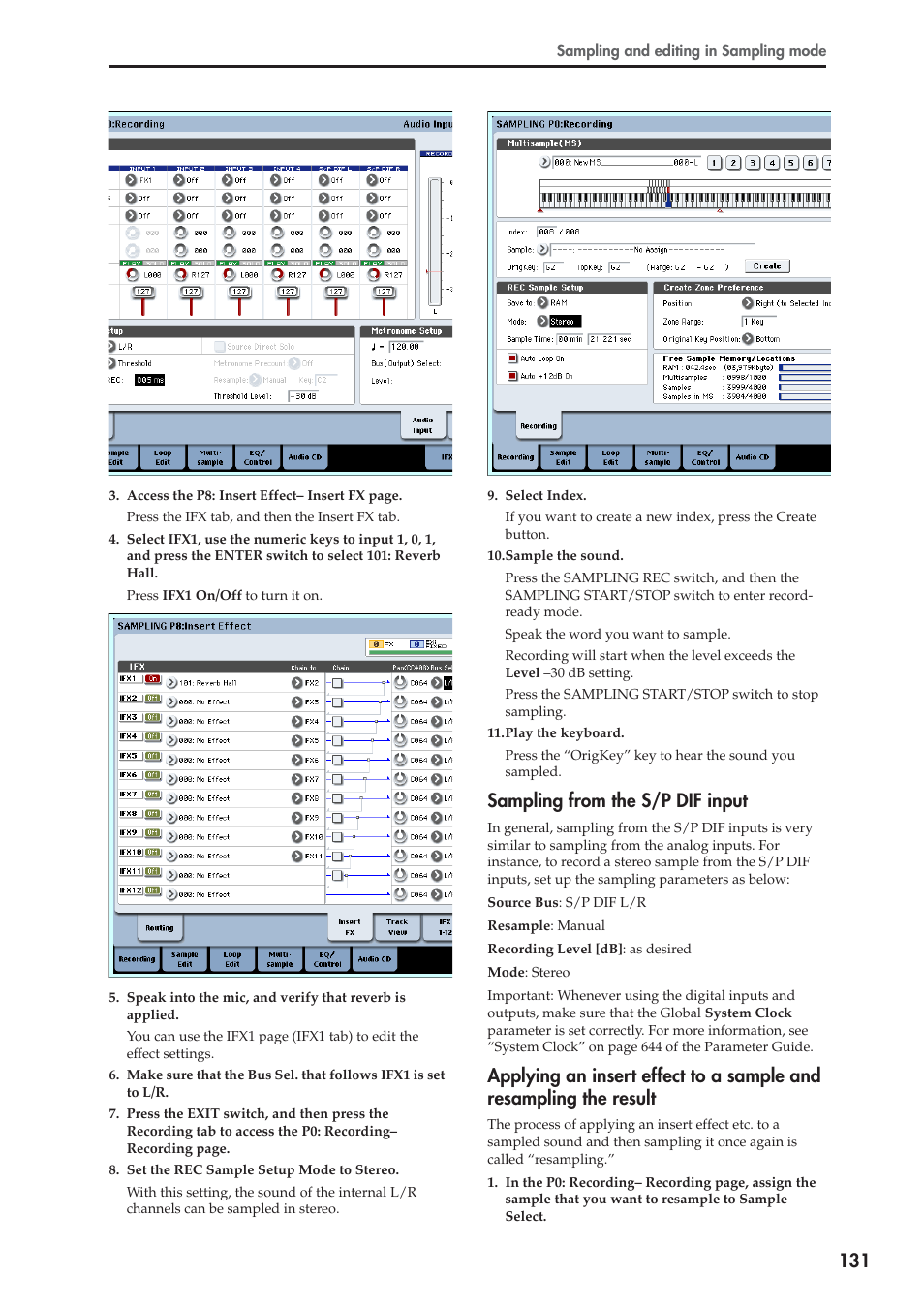 Sampling from the s/p dif input | KORG OASYS musical instruments User Manual | Page 139 / 241