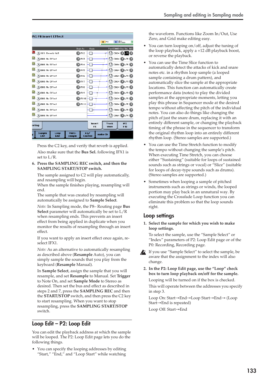 Loop edit – p2: loop edit, Loop settings | KORG OASYS musical instruments User Manual | Page 141 / 241