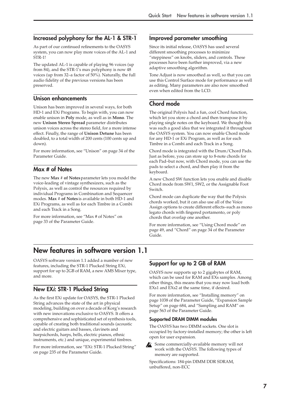 New features in software version 1.1 | KORG OASYS musical instruments User Manual | Page 15 / 241