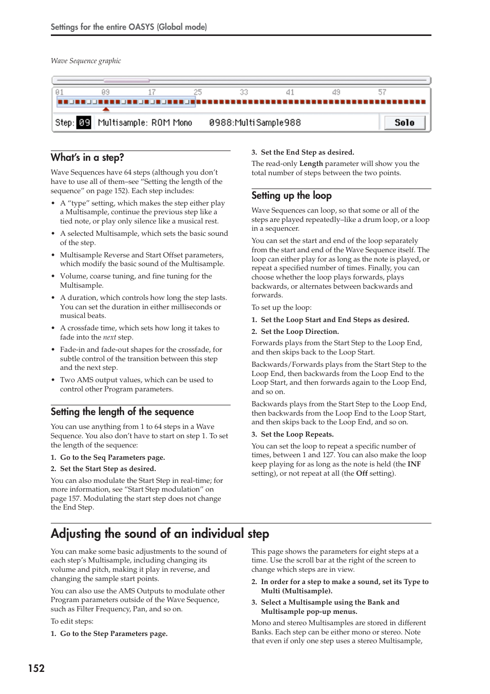 Adjusting the sound of an individual step, What’s in a step, Setting the length of the sequence | Setting up the loop | KORG OASYS musical instruments User Manual | Page 160 / 241