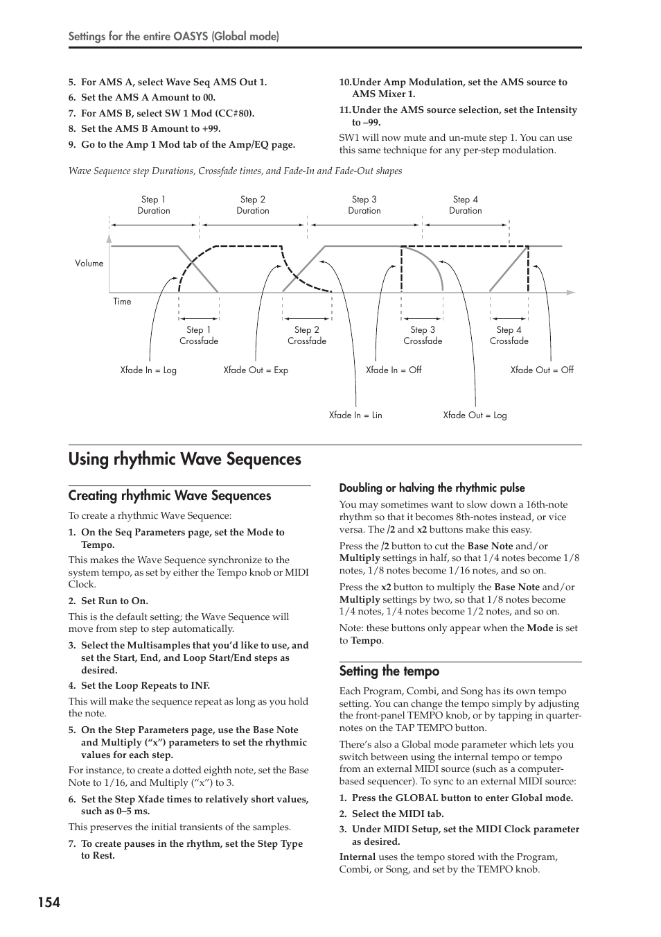 Using rhythmic wave sequences, Creating rhythmic wave sequences, Setting the tempo | KORG OASYS musical instruments User Manual | Page 162 / 241