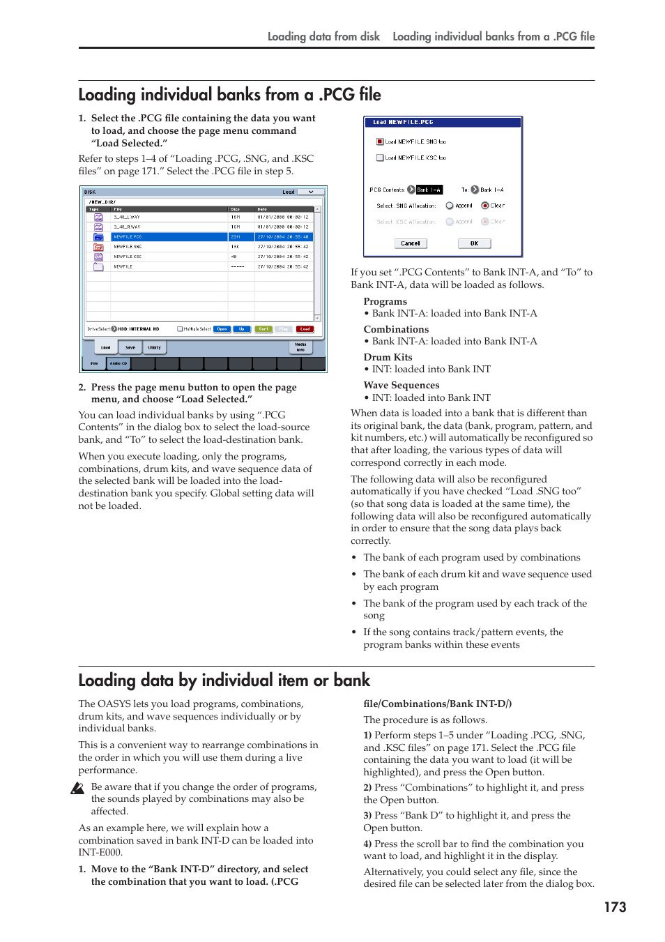 Loading individual banks from a .pcg file, Loading data by individual item or bank | KORG OASYS musical instruments User Manual | Page 181 / 241