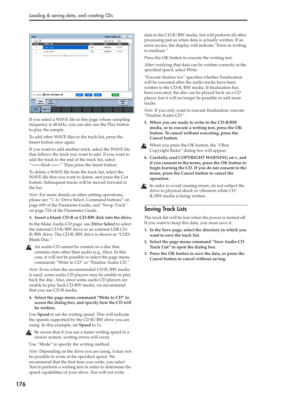 Saving track lists | KORG OASYS musical instruments User Manual | Page 184 / 241