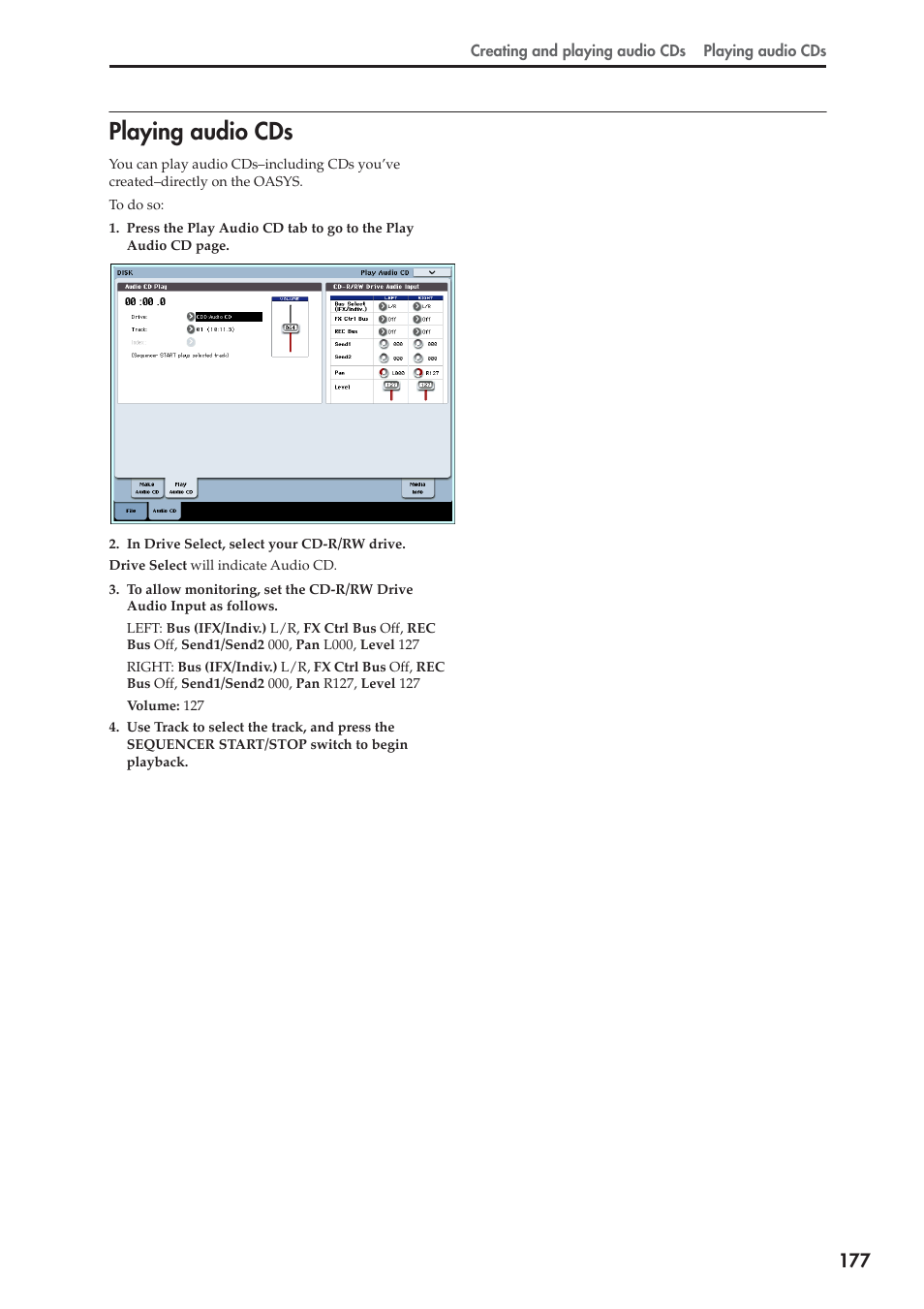 Playing audio cds | KORG OASYS musical instruments User Manual | Page 185 / 241