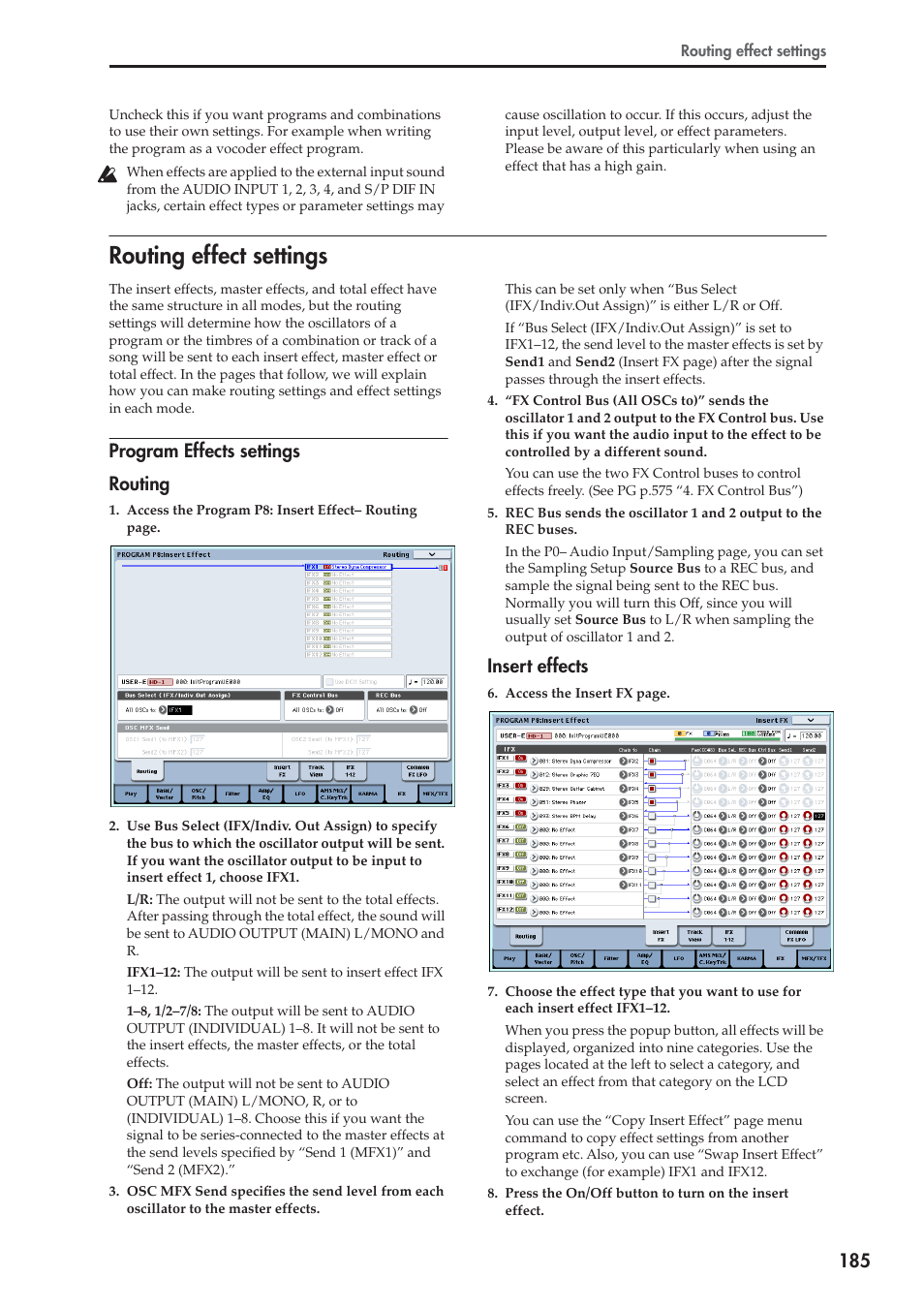 Routing effect settings, Program effects settings routing, Insert effects | KORG OASYS musical instruments User Manual | Page 193 / 241